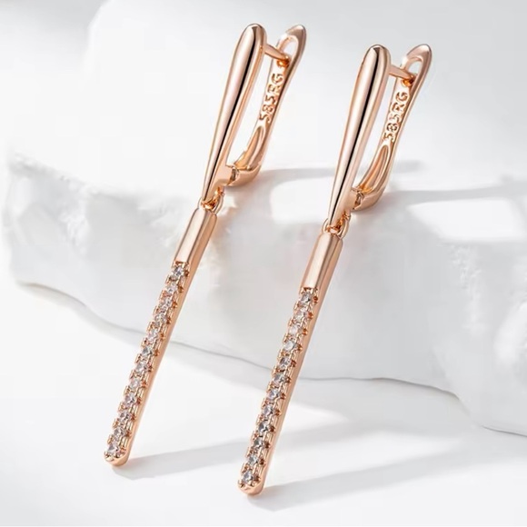 Glossy Long Dangle Gold Bling Earrings - Picture 6 of 6